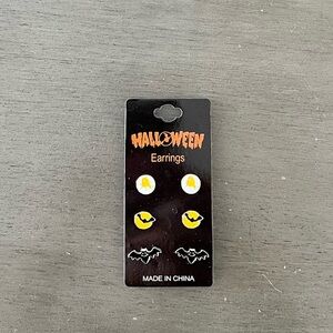 Halloween Bat Ghost Moon Spooky Trick or Treat Costume Set 3 Pair Post Earrings